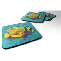 "Caroline's Treasures 8674FC Fish Tropical on Teal Foam Coasters (Set of 4), 3.5"" H x 3.5"" W, Multicolor"