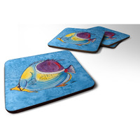 "Caroline's Treasures 8676FC Fish Tropical on Blue Foam Coasters (Set of 4), 3.5"" H x 3.5"" W, Multicolor"
