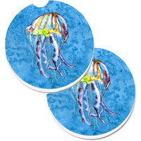 "Caroline's Treasures Jellyfish Set of 2 Cup Holder Car Coasters 8682CARC, 2.56, Multicolor"