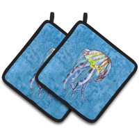 "Caroline's Treasures Jellyfish Pair of Pot Holders 8682PTHD, 7.5HX7.5W, Multicolor"