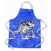 "Caroline's Treasures 8687APRON Frog on Blue Apron, Large, Multicolor"