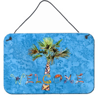 "Caroline's Treasures 8708DS812 Welcome Palm Tree on Blue Wall or Door Hanging Prints, 8 x 12"", Multicolor"