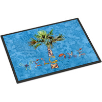 "Caroline's Treasures 8708MAT Welcome Palm Tree on Blue Indoor or Outdoor Mat, 18 x 27"", Multicolor"