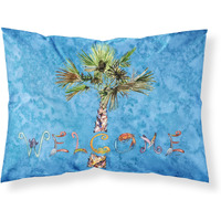 "Caroline's Treasures 8708PILLOWCASE Welcome Palm Tree On Blue Fabric Standard Pillowcase, Large, Multicolor"