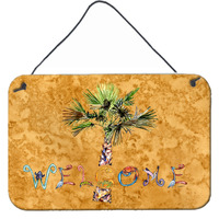 "Caroline's Treasures 8709DS812 Welcome Palm Tree on Gold Wall or Door Hanging Prints, 8 x 12"", Multicolor"