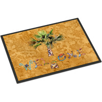 "Caroline's Treasures 8709MAT Welcome Palm Tree on Gold Indoor or Outdoor Mat, 18 x 27"", Multicolor"