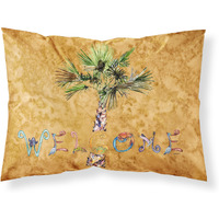 "Caroline's Treasures 8709PILLOWCASE Welcome Palm Tree On Gold Fabric Standard Pillowcase, Large, Multicolor"
