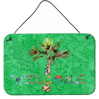 "Caroline's Treasures 8710DS812 Welcome Palm Tree on Green Wall or Door Hanging Prints, 8 x 12"", Multicolor"
