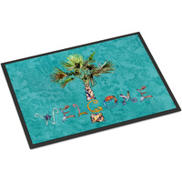 "Caroline's Treasures 8711JMAT Welcome Palm Tree on Teal Indoor or Outdoor Mat, 24 x 36"", Multicolor"