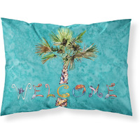 "Caroline's Treasures 8711PILLOWCASE Welcome Palm Tree On Teal Fabric Standard Pillowcase, Large, Multicolor"