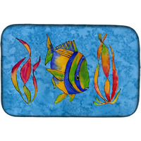 "Caroline's Treasures Tropical Fish And Seaweed On Blue Dish Drying Mat, 14"" x 21"", Multicolor"
