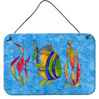 "Caroline's Treasures 8713DS812 Tropical Fish and Seaweed on Blue Wall or Door Hanging Prints, 8 x 12"", Multicolor"