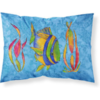 "Caroline's Treasures 8713PILLOWCASE Tropical Fish And Seaweed On Blue Fabric Standard Pillowcase, Large, Multicolor"