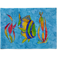 "Caroline's Treasures 8713PLMT Tropical Fish And Seaweed On Blue Fabric Placemat, Multicolor"