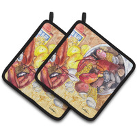 "Caroline's Treasures Lobster with Old Bay Pair of Pot Holders 8719PTHD, 7.5HX7.5W, Multicolor"
