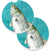 "Caroline's Treasures Striped Bass Fish Set of 2 Cup Holder Car Coasters 8720CARC, 2.56, Multicolor"