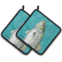 "Caroline's Treasures Striped Bass Fish Pair of Pot Holders 8720PTHD, 7.5HX7.5W, Multicolor"