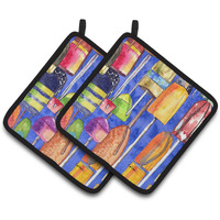 "Caroline's Treasures Lobster Bouys Pair of Pot Holders 8723-2PTHD, 7.5HX7.5W, Multicolor"