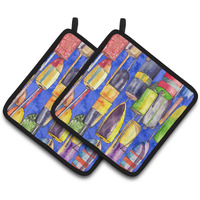 "Caroline's Treasures Lobster Bouys Pair of Pot Holders 8723-3PTHD, 7.5HX7.5W, Multicolor"