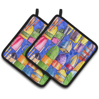 "Caroline's Treasures Lobster Bouys Pair of Pot Holders 8723-4PTHD, 7.5HX7.5W, Multicolor"