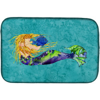 "Caroline's Treasures Blonde Mermaid On Teal Dish Drying Mat, 14"" x 21"", Multicolor"