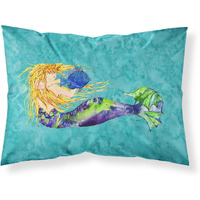 "Caroline's Treasures 8724PILLOWCASE Blonde Mermaid On Teal Fabric Standard Pillowcase, Large, Multicolor"