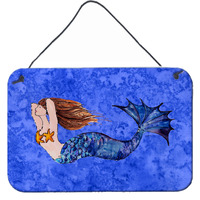"Caroline's Treasures 8725DS812 Brunette Mermaid on Blue Wall or Door Hanging Prints, 8 x 12"", Multicolor"