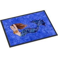 "Caroline's Treasures 8725MAT Brunette Mermaid on Blue Indoor or Outdoor Mat, 18 x 27"", Multicolor"