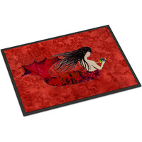 "Caroline's Treasures 8726JMAT Black Haired Mermaid on Red Indoor or Outdoor Mat, 24 x 36"", Multicolor"