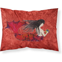 "Caroline's Treasures 8726PILLOWCASE Black Haired Mermaid On Red Fabric Standard Pillowcase, Large, Multicolor"