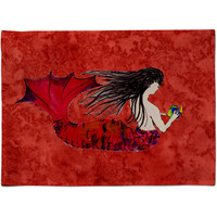 "Caroline's Treasures 8726PLMT Black Haired Mermaid On Red Fabric Placemat, Multicolor"