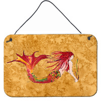 "Caroline's Treasures 8727DS812 Ginger Red Headed Mermaid on Gold Wall or Door Hanging Prints, 8 x 12"", Multicolor"