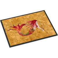 "Caroline's Treasures 8727MAT Ginger Red Headed Mermaid on Gold Indoor or Outdoor Mat, 18 x 27"", Multicolor"