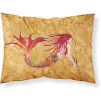 "Caroline's Treasures 8727PILLOWCASE Ginger Red Headed Mermaid On Gold Fabric Standard Pillowcase, Large, Multicolor"