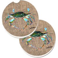 "Caroline's Treasures Crab Set of 2 Cup Holder Car Coasters 8731CARC, 2.56, Multicolor"
