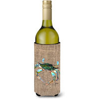 Blue Crab on Faux Burlap Wine Bottle Beverage Insulator Beverage Insulator Hugger