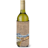 Alligator  on Faux Burlap Wine Bottle Beverage Insulator Beverage Insulator Hugger