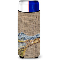 Alligator  on Faux Burlap Ultra Beverage Insulators for slim cans 8733MUK