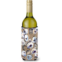 Oyster  on Faux Burlap Wine Bottle Beverage Insulator Beverage Insulator Hugger