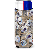 Oyster  on Faux Burlap Ultra Beverage Insulators for slim cans 8734MUK