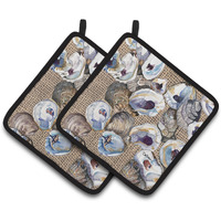 "Caroline's Treasures Oyster Pair of Pot Holders 8734PTHD, 7.5HX7.5W, Multicolor"