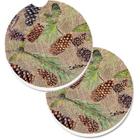 "Caroline's Treasures Pine Cones Set of 2 Cup Holder Car Coasters 8735CARC, 2.56, Multicolor"