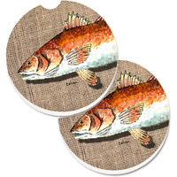 "Caroline's Treasures Red Fish Set of 2 Cup Holder Car Coasters 8736CARC, 2.56, Multicolor"