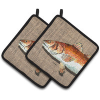 "Caroline's Treasures Red Fish Pair of Pot Holders 8736PTHD, 7.5HX7.5W, Multicolor"