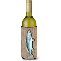 Fish Speckled Trout  on Faux Burlap Wine Bottle Beverage Insulator Beverage Insulator Hugger