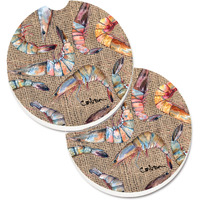"Caroline's Treasures Shrimp Set of 2 Cup Holder Car Coasters 8738CARC, 2.56, Multicolor"