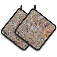 "Caroline's Treasures Shrimp Pair of Pot Holders 8738PTHD, 7.5HX7.5W, Multicolor"
