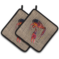"Caroline's Treasures Crawfish Pair of Pot Holders 8739PTHD, 7.5HX7.5W, Multicolor"