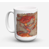 "Caroline's Treasures 8742CM15 Cooked Crabs On Faux Burlap Microwavable Ceramic Coffee Mug, 15 oz, Multicolor"