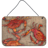 "Caroline's Treasures Cooked Crabs on Faux Burlap Aluminum Metal Wall or Door Hanging Prints, 8 x 12"""